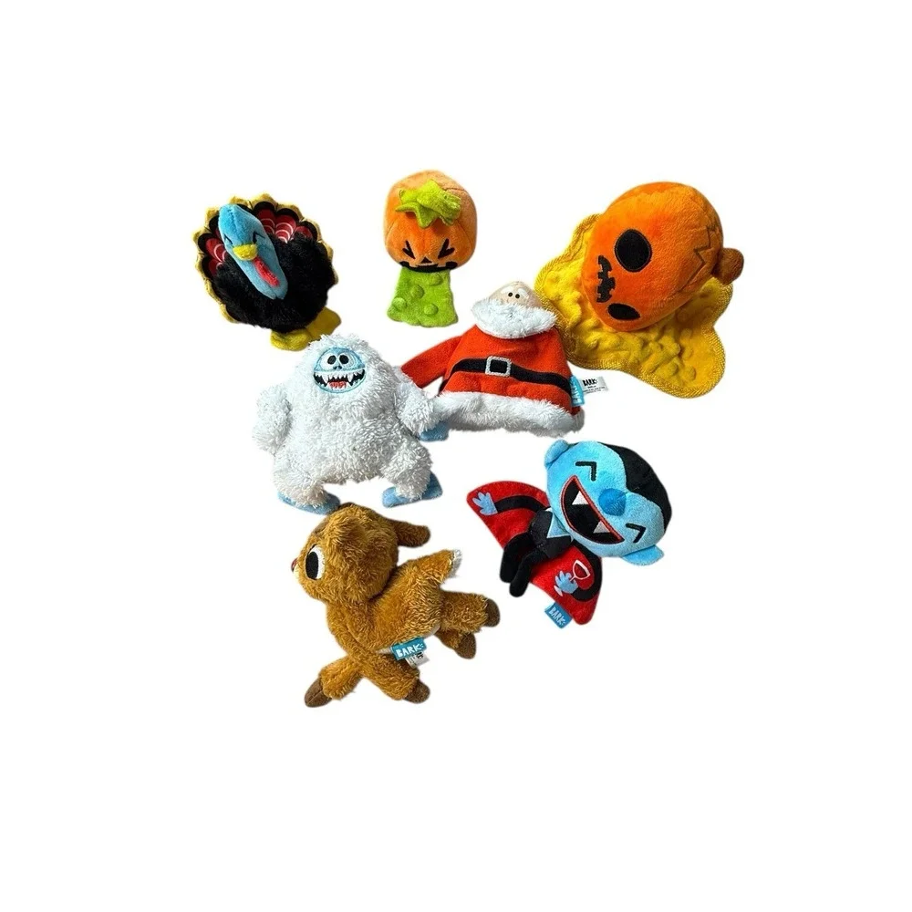 BARK Dog Toy Lot Halloween Christmas Plush‎ Squeaky Turkey Pumpkin Santa Krinkle